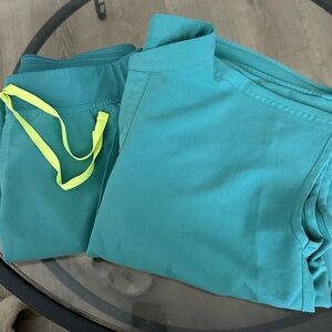 Figs Women's Aqua Scrub Pants with Neon Accent